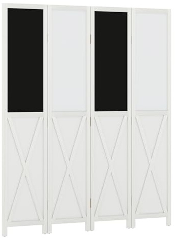 Multigot 4-Panel Room Divider with Blackboards & Whiteboards, Folding Partition Privacy Screen Protector, Solid Paulownia Wood Wall Room Separator for Bedroom Living Room