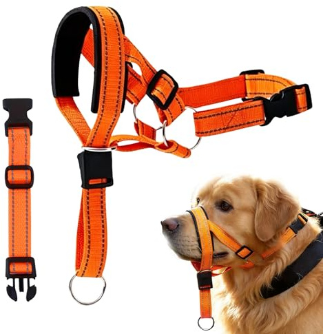 Dog Head Collar with Padded for Dogs Orange-Stop Your Dogs Pulling on Lead