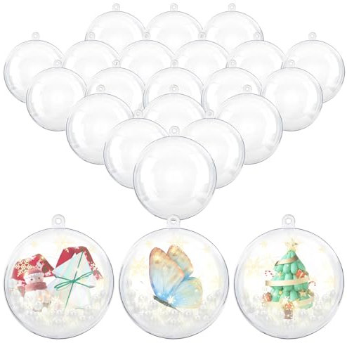 20 x Bolas de Navidad Forma Redonda Acrílico Transparente para Decorar el arbol de Navidad (5cm) no Incluye Cuerda