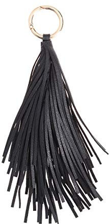 Fenical Anhänger aus PU-Leder mit Bommel, für Schlüsselanhänger, Handtasche (schwarz)