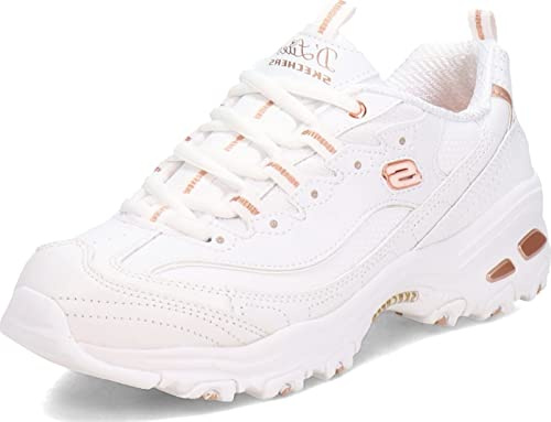 Skechers Women's D'Lites Fresh Start Trainers, White Leather/Duraleather/Rose Gold Trim, 5.5 UK