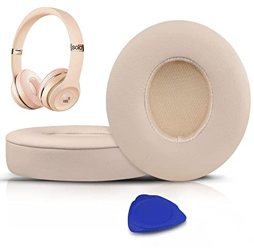 SoloWIT Earpads Cushions Replacement for Beats Solo 2 & Solo 3 Wireless On-Ear Headphones, Ear Pads with Soft Protein Leather, Added Thickness - (Satin Gold)