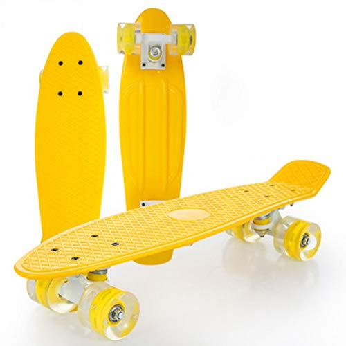 DFWYG Penny Board 56 cm komplett skateboard mini nybörjare cruiser plast skateboard för tonåringar pojke barn flicka vuxen, LED-upplysta hjul med ABEC-7-lager, gul