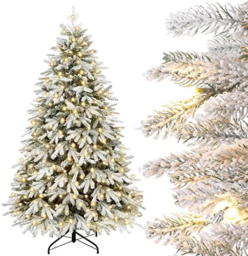 Yorbay Künstlicher Weihnachtsbaum mit Beleuchtung Weiß Schneeflocken LED Tannenbaum für Weihnachten-Dekoration, aus PE und PVC, 180cm