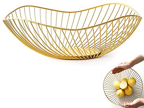 Whcctl Cesta de Frutas Dorada, Frutero de Metal, Cuencos de Fruta de Alambre, Cesta Fruta Modernos, Fruteros de Cocina Modernos, Cesta Frutas Hierro Cesta, para Frutas, Verduras, bocadillos