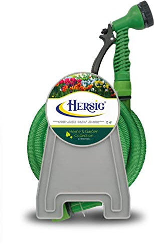 HERSIG - Manguera Extensible - Manguera Jardin Extensible con Portamangueras Verde Oscuro 10m - Mangueras de Jardín con Pistola de Riego - Mangueras Jardin Antitorsión Ligeras y Resistentes