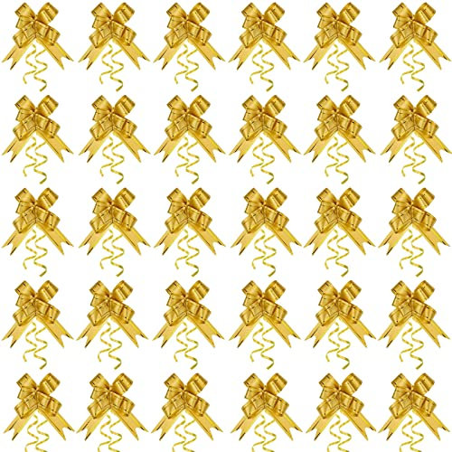 YUDANSI 30 Stück Verpackung Schleife Für Geschenke, 5 cm Breite Pull Bow Schleife Mit 2 Goldgarn, Handgemacht Satinband Bow Für Weihnachten, Auto, Hochzeit, Geburtstag, Korb, Neujahr, Valentinstag