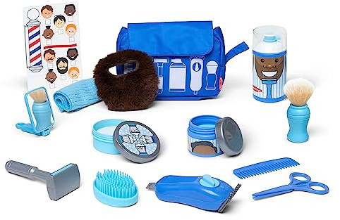 Melissa & Doug Set Piccoli Barbieri - Gioco per Fare il Parrucchiere con Rasoio e Barba Regolabile, Gioco Educativo, Giochi di Imitazione Montessori, Regalo per Bambini e Bambine, 3+ Anni