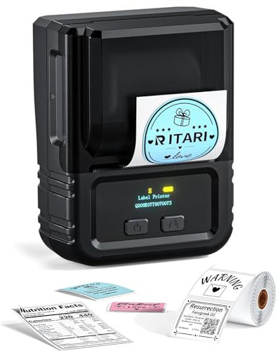 Itari M120 Etikettendrucker - Bluetooth-Etikettendrucker Thermoetikettierer Aufkleber Druckgröße 20-50 mm, Wireless Labeldrucker kompatibel mit Handys und PCs (Schwarz, mit 1 Rolle Etiketten)