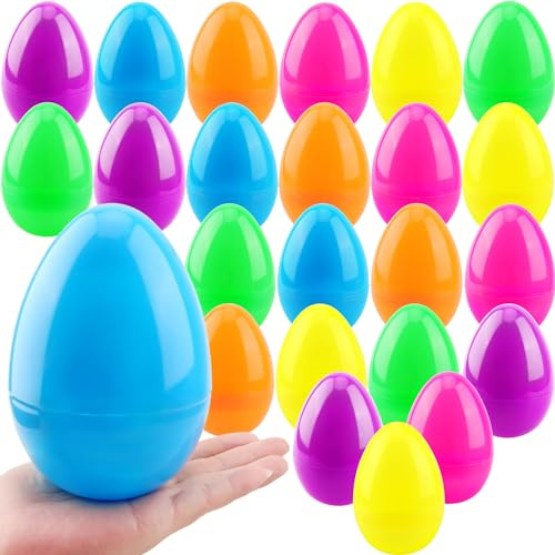 Haconba 24 Pcs 6 Inch Large Easter Eggs Jumbo Plastic Fillable Easter Eggs Large Bright Easter Eggs for Basket Fillers Egg Hunt Easter Themed Party Supplies Decoration, 6 Colors