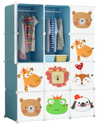 XOKOTAKI Armadio Modulare per Bambini, Scaffalatura Modulare, Armadio per Bambini, Organizer Modulare, Scaffale per la Casa, 12 Moduli, 140x105 cm