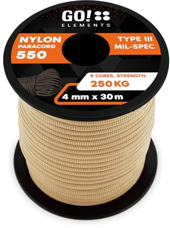 GO!elements Paracord in nylon 4mm – 550 Tipo III originale, linea multifunzionale adatta per uso militare o come altalena | portata max. 250kg