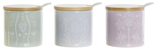 DKD Home Decor Azucarero Azul Verde Lila Bambú Dolomita 7,5 x 7,5 x 7,5 cm (3 Unidades)