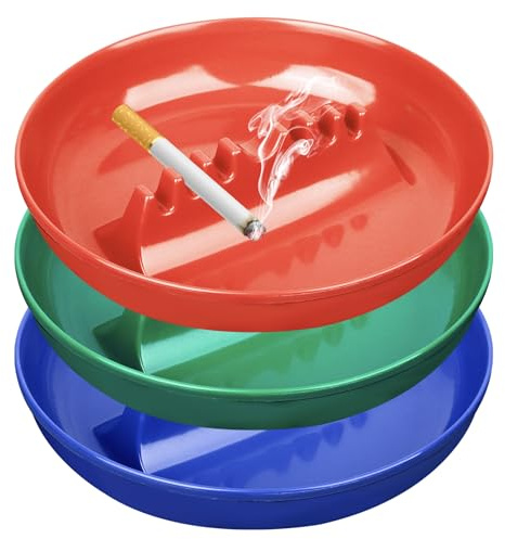 BESUPERT 3Pcs Assorted Colors Ashtray Sets, Ash Tray for Cigarettes and Cigar, Round Large Size Plastic Ashtrays, for Indoor Outdoor Home Office Patio Restaurant Bar Hotel Use (1 Green 1 Red 1 Blue)