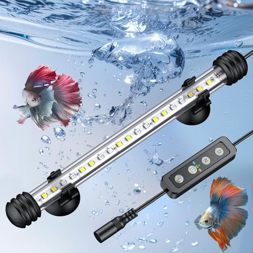 Pawfly 18 cm Submersible LED Aquarium Light Fish Tank Light with Full Spectrum IP68 Waterproof White Blue Red Lights with Daytime & Night Mode Timer Auto On/Off and Adjustable Brightness