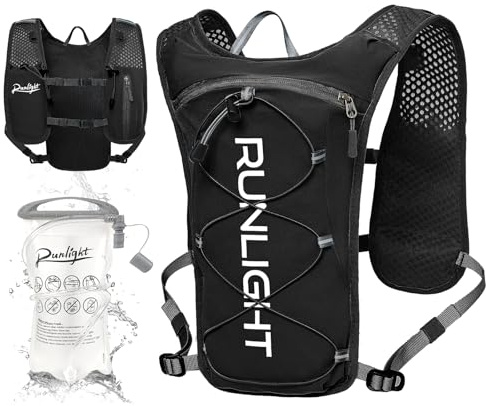 Running Vest for Women Men,Adjustable Chest Straps Runnings Hydration Vest with 1.5L Water Bladder,Lightweight Breathable Reflective Runnings Vest for Trail Running Hiking Black
