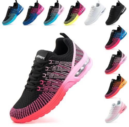 Hitmars Running Donna Ginnastica Corsa Sportive Air Sneakers Traspiranti Leggero Camminata Fitness Jogging Casual Rosa Rosso EU 38