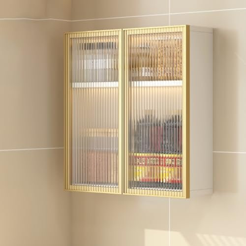 Hängeschränke fürs bad mit Türen aus gehärtetem Glas 2/3 stufiger Badezimmer-Medizinschrank stanzfreies Kosmetikregal Wandschrank für die Küche Wandmontiertes Küchen-Sideboard für Bad, Küche(White,50*
