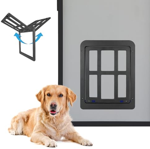 Billionchains Hundeklappe für Fliegengitter Automatischen Verschluss Hundeklappe für Große Hunde Abschließbar Geeignet für Mittlere bis Große Hunde, Schwarz