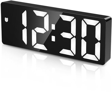 ORIA Réveil Numérique LED, Horloge de Table Moderne, Alarme avec Contrôle du Son, 5 Niveaux de Luminosité, 4 Modes d'Alarme, Date/Heure, Fonctionne avec Piles et USB - Noir