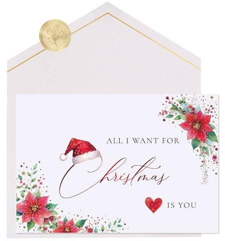 Joli Coon Papeterie Carte noel STARDUST - Carte de noël All I want for Christmas is you en papier nacré de 300 g avec enveloppe FinePaper et autocollant cachet - 17 x 11,5 cm
