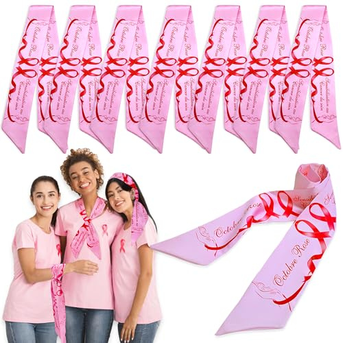 YBwanli Octobre Rose,bandana ruban rose 90 * 7cm*7pièces,Doux et léger, élégant,Rejoignez-nous dans notre lutte contre le cancer du sein