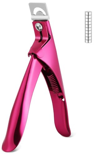ALIIP Cortaúñas Postizas de Acero Inoxidable, Cortador de Uñas Profesional con 10 Imanes, Cortaúñas Cápsulas, Corta Uñas, Corta Tips para Uñas Postizas y Gel, Fácil Recorte (Electroforesis Rosa Roja)