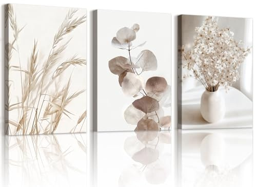 WENGTIAO 3 Piezas Boho Floral Cuadros Enmarcados, Minimalista Flores de Junco Pintura sobre Lienzo Cuadros Decoracion Salon Modernos Dormitorios Decoracion Pared 30x40cmx3