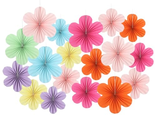 Kellegour 18 PCS Abanicos de Papel Colgantes,Flores de Papel Decoracion Cumpleaños,Decoración de Abanicos con Alfiler de Cordón para Fiestas,Bodas,Baby Showers,Cumpleaños,Festivas,Naranja,Rosa