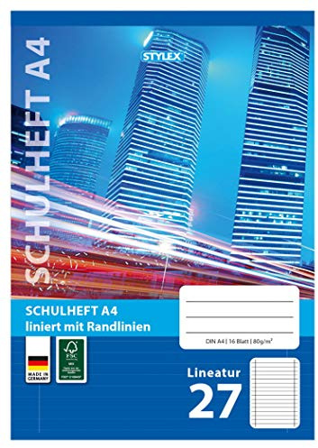 Stylex 29827-P25 – 25x skolhäfte, linjär 27, DIN A4, 16 blad, 80 g/m²