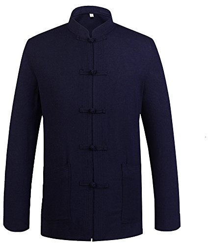 G-LIKE Men's Long Sleeve Tang Suit Kungfu Chinese Style Shirt (Navy, M)