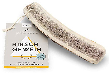 naftie Hirschgeweih halb Geweihstück - Geweih Kauknochen - M für mittelgroße Hunde - Abwurfstange Rot-Hirsch - geruchsarm & langlebig