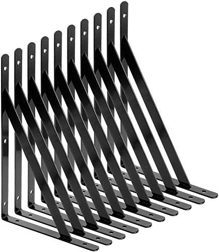 Starvast Wandregal, 10 Stück dreieckige Halterungen 90 Grad aus Stahl, Regalwinkel 250 mm x 160 mm, Halterung für Eckträger mit 50 Schrauben und 20 Stück Anker (schwarz)