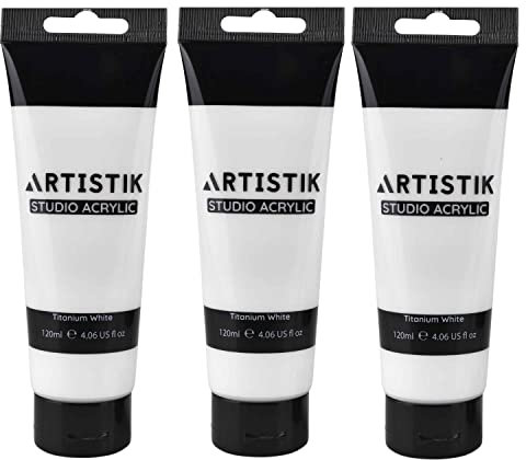 Titanium White Acrylic Colour Paint Tubes - Set of 3-120 ml Professional Grade Paints for Canvas Paper Wood and Other Surfaces Vivid Non-Toxic Paint for Beginners and Artists