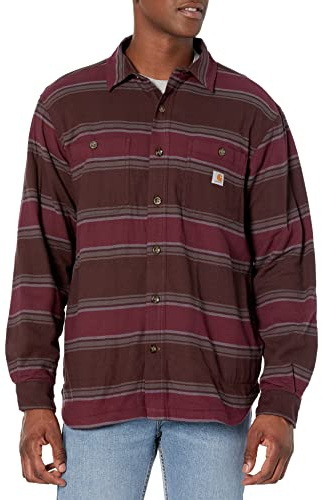 Carhartt Herren Rugged Flex Relaxed Fit Midweight Flannel Fleece-Lined Work Utility Button Down Shirt, Dunkelbraun Gestreift, M EU