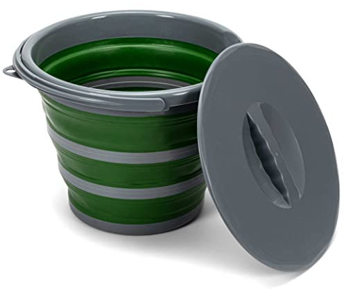 Secchio Pieghevole 10 Litri con Coperchio e Manico | Secchio 10l in Plastica e Silicone per Campeggio, Pesca, Pulizia, ecc. | Richiudibile & Salvaspazio