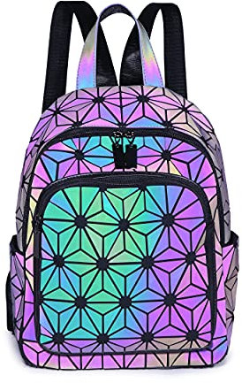 RANSUU Poches géométriques réfléchissantes, sac à dos pour femme, sac à main, holographique, sac à bandoulière, poches géométriques, sac pour téléphone portable., N° b, taille unique