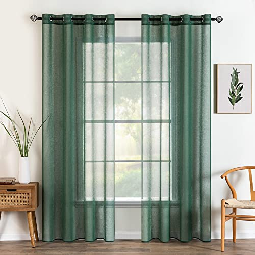 MIULEE 2 Panels Sheer Voile Eyelet Curtains Dark Green 55 Wx110 L | Lightweight voile sheer drapes, soft light filter, eyelet grommet easy install, elegant decor for bedroom living room