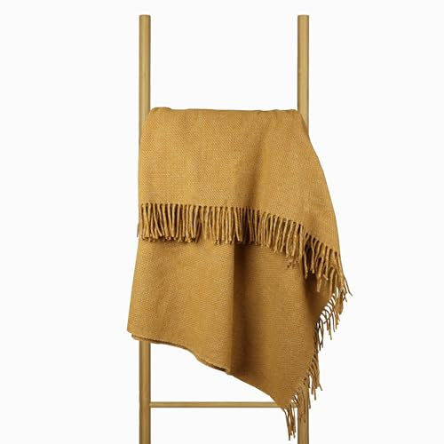 Manta de Lana 140x200 cm, 100% Pura de Nueva Zelanda, Plaid de Lana Suave para Cama y Sofá, Colcha como Cubrecama para Sofás, Elegante Cubrecama con Flecos – Nostra Zelandia Wool Manta Grande