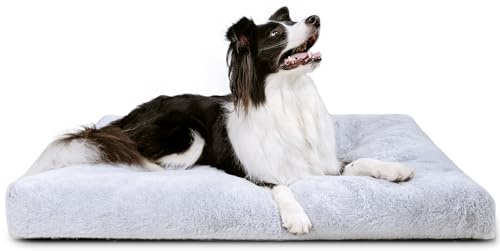 Nobleza Medium Dog Bed, Ultra Soft Thick Washable, Fluffy Calming Anti-Anxiety Mattress, Deluxe Plush Dog Mat with Anti-Slip Bottom, Grey, 80x50x10cm