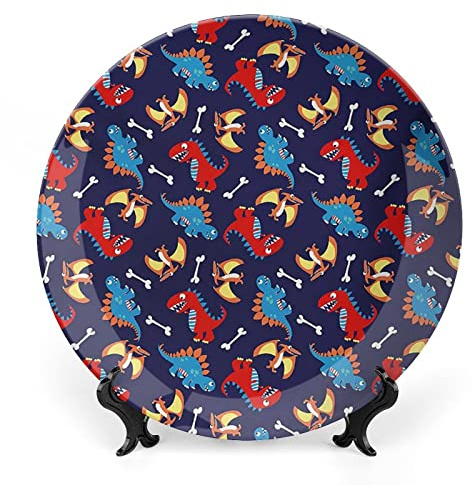 XISUNYA 6 Inch Decorative Plate, Dinosaur Ceramic Craft, Three Different Cartoon Dinosaurs Funny Kids Print Ceramic Wall Hanging for Fine Dining for Upscale Events, Dinner Parties, Weddings, Catering