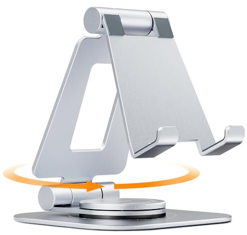 Nulaxy Drehbarer Handy Ständer, vollständig Verstellbarer, Faltbarer Desktop-Handyhalter, kompatibel mit Allen Handys 4–8 Zoll Schreibtischzubehör, Silber