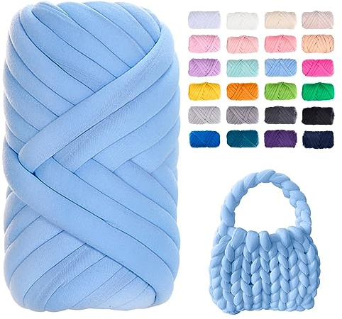 Uiopa Filato Gigante Azzurro, 500g Filo Cotone Grosso Tubolare a Mano, Gomitolo di Filato Chunky Yarn per Borse, Coperte, Cestini, Nidi di Animali Domestici, Artigianato Fai-da-Te
