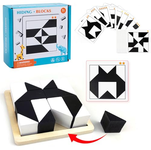 Ocultar Bloques Puzzle Montessori Geométrica Forma Puzzles Bloques de construcción de Madera 3D Rompecabezas de los niños educativos de Pensamiento lógico Juego de Entrenamiento Regalos (A)