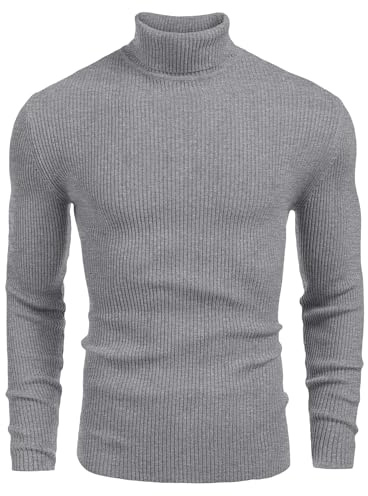 COOFANDY - Maglione da uomo a collo alto, a maniche lunghe, in lana fine, pullover a collo alto, casual, slim fit, basic, per uomo, grigio medio, M