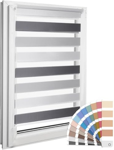 Home-Vision® DuoRollo Klemmfix, Doppelrollo ohne Bohren mit Klämmträgern, DuoRollos für Fenster und Türen (Hellgrau-Grau-Graphit, B90cm x H130cm)
