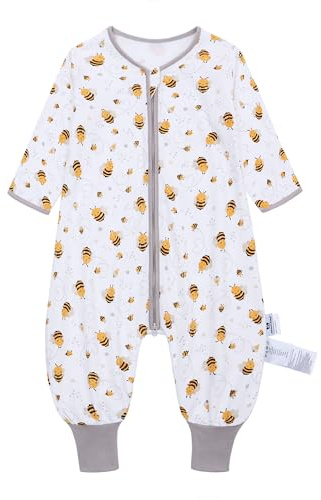 Baby sovsäck sommar med fötter 0,5 tog 100 % bomull barn sommar sovsäck med ärmar för pojkar och flickor, bi, M/85-95CM