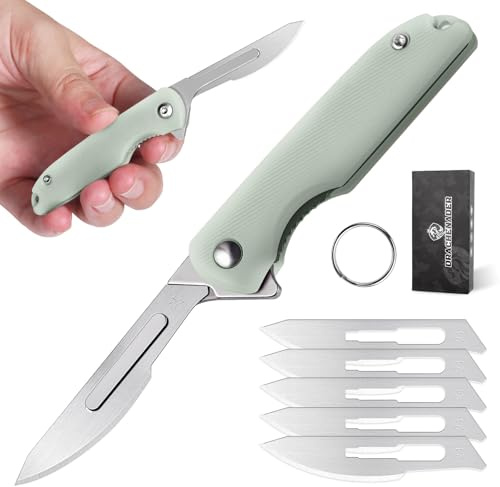 DRACHENADER Skalpell handkniv, liten fickkniv med 5 utbytbara blad figur 24, linerlås, nyckelringskniv, mini-fällkniv för kvinnor män (D-Natur)