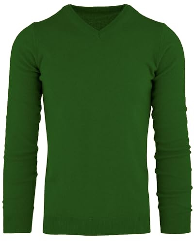 Cashmere Zone Maglione Uomo Scollo a V 30% Pure Cashmere 70% Pura Lana Made in Italy Lana Pullover a Manica Lunga Soffice e Morbido (S, Verde)