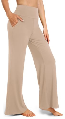 BLONGW Yoga Pants for Women Wide Leg Trousers UK–High Waist Work Casual Pants with Pockets, Black Womens Trousers for Work, Lounge & Everyday Wear, Tummy Control & Stretchy Comfort